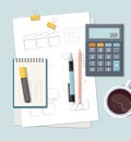 Office desk with documents. Finance report with graph charts. accounting and financial management. Royalty Free Stock Photo